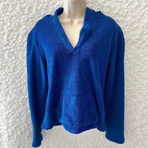 Kid's Cute Unisex V-Neck Royal Blue Sherpa Pull-Over Hoodie with Muff Pocket